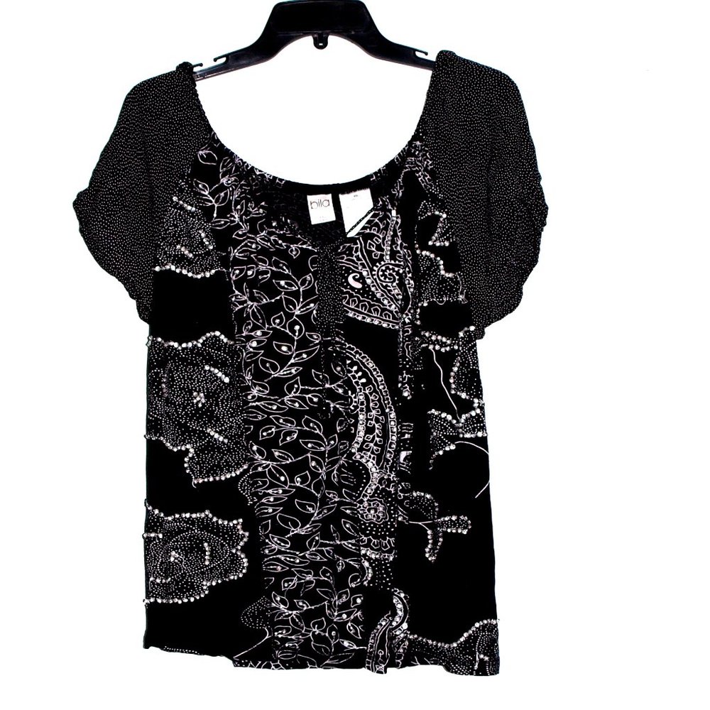 Bila Black & White Cap Sleeve Top with Rhinestone Size XXL